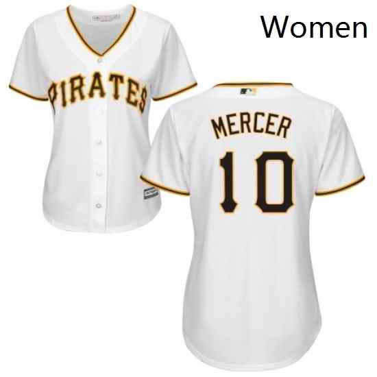 Womens Majestic Pittsburgh Pirates 10 Jordy Mercer Replica White Home Cool Base MLB Jersey